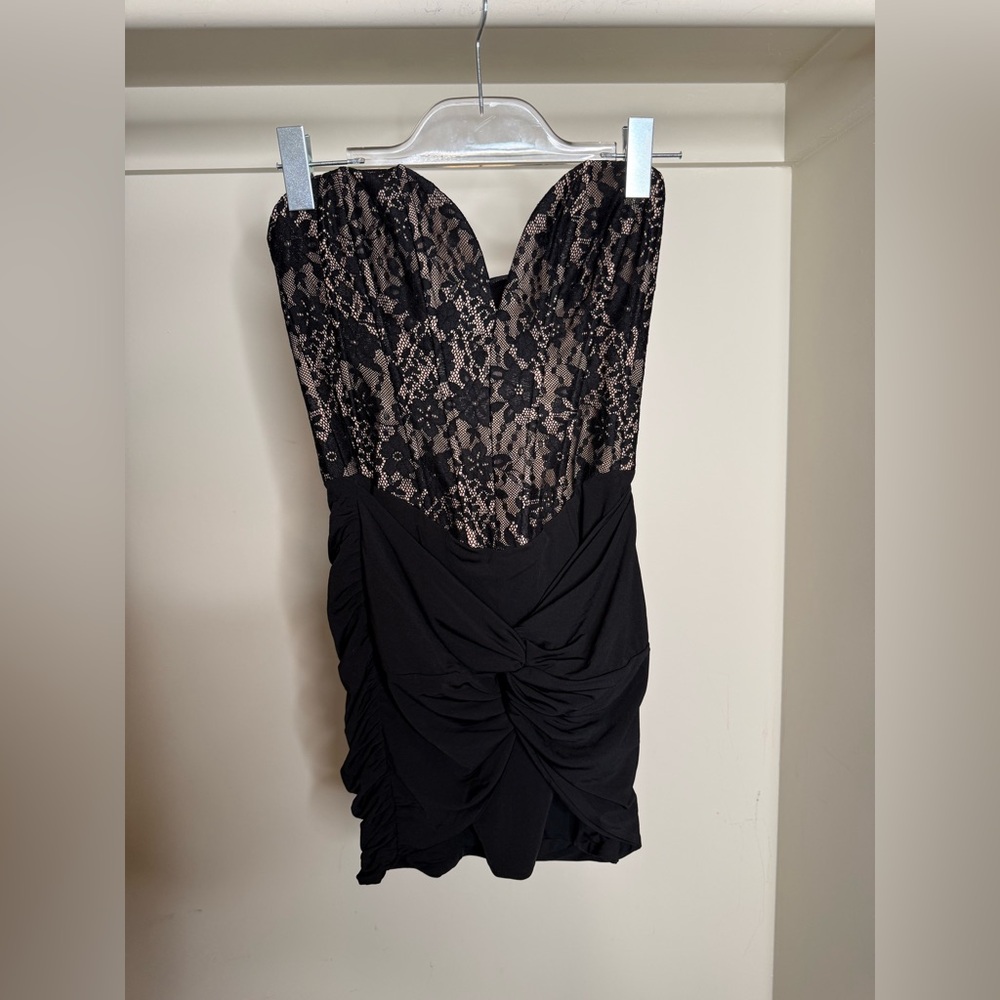 Showpo Black and Pink Strapless Lace Dress